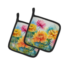 Load image into Gallery viewer, Chrysanthemums in Watercolor Pot Holders - Set of 2 Decorative Kitchen Helpers | Made in the USA