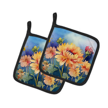 Load image into Gallery viewer, Chrysanthemums in Watercolor Pot Holders - Set of 2 Decorative Kitchen Helpers | Made in the USA