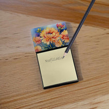 Load image into Gallery viewer, Chrysanthemums in Watercolor Sticky Note Holder- Refiilable Desk Accessory Note Pad
