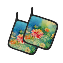 Load image into Gallery viewer, Chrysanthemums in Watercolor Pot Holders - Set of 2 Decorative Kitchen Helpers | Made in the USA