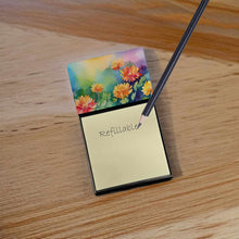 Load image into Gallery viewer, Chrysanthemums in Watercolor Sticky Note Holder- Refiilable Desk Accessory Note Pad
