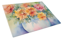 Load image into Gallery viewer, Chrysanthemums in Watercolor Glass Cutting Boards – Durable, Decorative Kitchen Art Large
