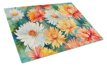 Load image into Gallery viewer, Chrysanthemums in Watercolor Glass Cutting Boards – Durable, Decorative Kitchen Art Large