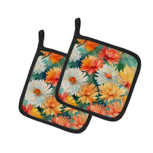 Load image into Gallery viewer, Chrysanthemums in Watercolor Pot Holders - Set of 2 Decorative Kitchen Helpers | Made in the USA