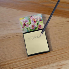 Load image into Gallery viewer, Orchids in Watercolor Sticky Note Holder- Refiilable Desk Accessory Note Pad