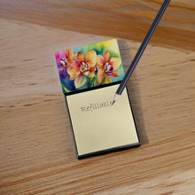 Load image into Gallery viewer, Orchids in Watercolor Sticky Note Holder- Refiilable Desk Accessory Note Pad