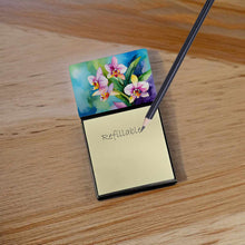 Load image into Gallery viewer, Orchids in Watercolor Sticky Note Holder- Refiilable Desk Accessory Note Pad
