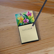 Load image into Gallery viewer, Orchids in Watercolor Sticky Note Holder- Refiilable Desk Accessory Note Pad