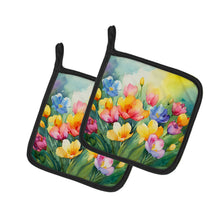 Load image into Gallery viewer, Freesias in Watercolor Pot Holders - Set of 2 Decorative Kitchen Helpers | Made in the USA