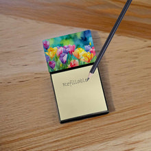 Load image into Gallery viewer, Freesias in Watercolor Sticky Note Holder- Refiilable Desk Accessory Note Pad
