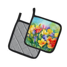 Load image into Gallery viewer, Freesias in Watercolor Pot Holders - Set of 2 Decorative Kitchen Helpers | Made in the USA