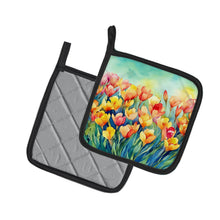 Load image into Gallery viewer, Freesias in Watercolor Pot Holders - Set of 2 Decorative Kitchen Helpers | Made in the USA