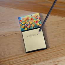 Load image into Gallery viewer, Freesias in Watercolor Sticky Note Holder- Refiilable Desk Accessory Note Pad