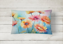 Load image into Gallery viewer, Gerbera Daisies in Watercolor Fabric Decorative Pillow