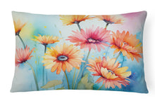 Load image into Gallery viewer, Gerbera Daisies in Watercolor Fabric Decorative Pillow