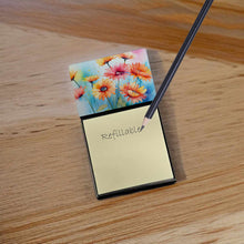 Load image into Gallery viewer, Gerbera Daisies in Watercolor Sticky Note Holder- Refiilable Desk Accessory Note Pad