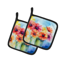 Load image into Gallery viewer, Gerbera Daisies in Watercolor Pot Holders - Set of 2 Decorative Kitchen Helpers | Made in the USA