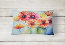 Load image into Gallery viewer, Gerbera Daisies in Watercolor Fabric Decorative Pillow