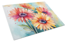 Load image into Gallery viewer, Gerbera Daisies in Watercolor Glass Cutting Boards – Durable, Decorative Kitchen Art Large