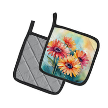 Load image into Gallery viewer, Gerbera Daisies in Watercolor Pot Holders - Set of 2 Decorative Kitchen Helpers | Made in the USA