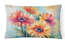 Load image into Gallery viewer, Gerbera Daisies in Watercolor Fabric Decorative Pillow