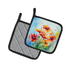 Load image into Gallery viewer, Gerbera Daisies in Watercolor Pot Holders - Set of 2 Decorative Kitchen Helpers | Made in the USA