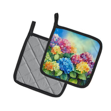 Load image into Gallery viewer, Hydrangeas in Watercolor Pot Holders - Set of 2 Decorative Kitchen Helpers | Made in the USA