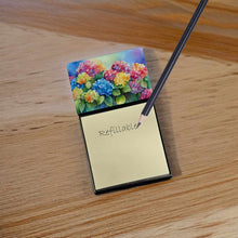 Load image into Gallery viewer, Hydrangeas in Watercolor Sticky Note Holder- Refiilable Desk Accessory Note Pad