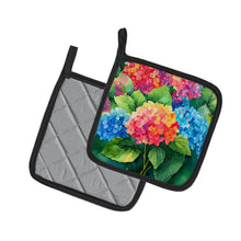 Load image into Gallery viewer, Hydrangeas in Watercolor Pot Holders - Set of 2 Decorative Kitchen Helpers | Made in the USA