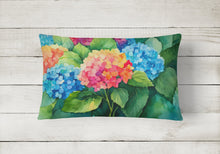 Load image into Gallery viewer, Hydrangeas in Watercolor Fabric Decorative Pillow