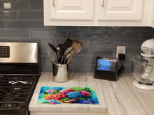 Load image into Gallery viewer, Hydrangeas in Watercolor Glass Cutting Boards – Durable, Decorative Kitchen Art Large