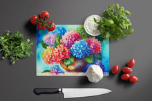 Load image into Gallery viewer, Hydrangeas in Watercolor Glass Cutting Boards – Durable, Decorative Kitchen Art Large