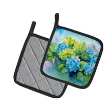Load image into Gallery viewer, Hydrangeas in Watercolor Pot Holders - Set of 2 Decorative Kitchen Helpers | Made in the USA