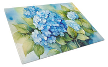 Load image into Gallery viewer, Hydrangeas in Watercolor Glass Cutting Boards – Durable, Decorative Kitchen Art Large