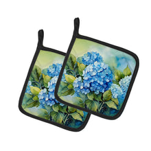 Load image into Gallery viewer, Hydrangeas in Watercolor Pot Holders - Set of 2 Decorative Kitchen Helpers | Made in the USA