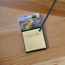 Load image into Gallery viewer, Lavender in Watercolor Sticky Note Holder- Refiilable Desk Accessory Note Pad