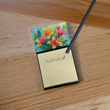 Load image into Gallery viewer, Lilies in Watercolor Sticky Note Holder- Refiilable Desk Accessory Note Pad