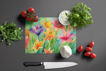 Load image into Gallery viewer, Lilies in Watercolor Glass Cutting Boards – Durable, Decorative Kitchen Art Large