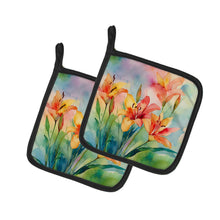 Load image into Gallery viewer, Lilies in Watercolor Pot Holders - Set of 2 Decorative Kitchen Helpers | Made in the USA