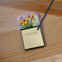 Load image into Gallery viewer, Orchids in Watercolor Sticky Note Holder- Refiilable Desk Accessory Note Pad
