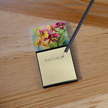Load image into Gallery viewer, Orchids in Watercolor Sticky Note Holder- Refiilable Desk Accessory Note Pad