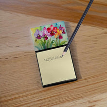 Load image into Gallery viewer, Orchids in Watercolor Sticky Note Holder- Refiilable Desk Accessory Note Pad