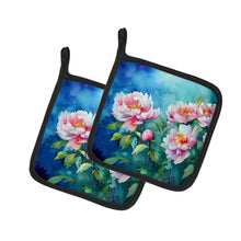 Load image into Gallery viewer, Peonies in Watercolor Pot Holders - Set of 2 Decorative Kitchen Helpers | Made in the USA