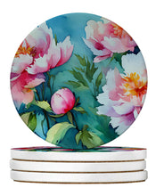 Load image into Gallery viewer, Peonies in Watercolor Large Sandstone Coasters Pack of 4