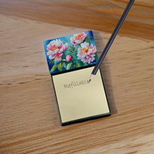 Load image into Gallery viewer, Peonies in Watercolor Sticky Note Holder- Refiilable Desk Accessory Note Pad