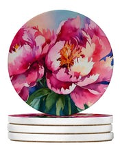 Load image into Gallery viewer, Peonies in Watercolor Large Sandstone Coasters Pack of 4