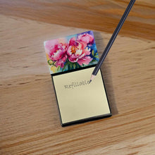 Load image into Gallery viewer, Peonies in Watercolor Sticky Note Holder- Refiilable Desk Accessory Note Pad