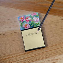 Load image into Gallery viewer, Peonies in Watercolor Sticky Note Holder- Refiilable Desk Accessory Note Pad