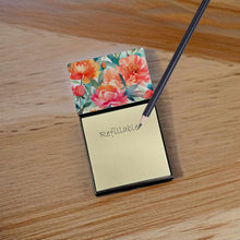 Load image into Gallery viewer, Peonies in Watercolor Sticky Note Holder- Refiilable Desk Accessory Note Pad