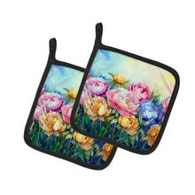Load image into Gallery viewer, Peonies in Watercolor Pot Holders - Set of 2 Decorative Kitchen Helpers | Made in the USA